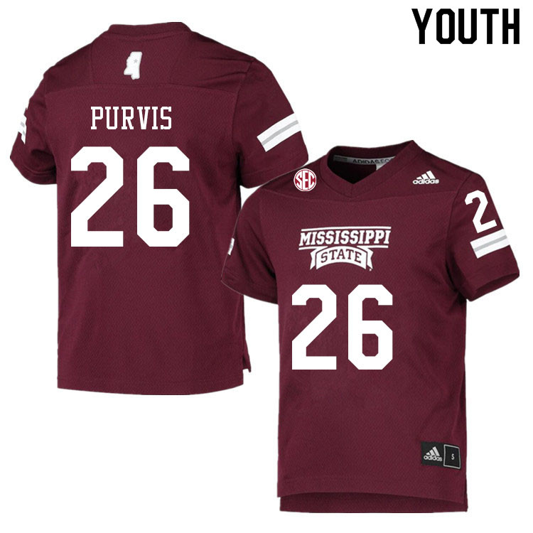 Youth #26 J.P. Purvis Mississippi State Bulldogs College Football Jerseys Sale-Maroon
